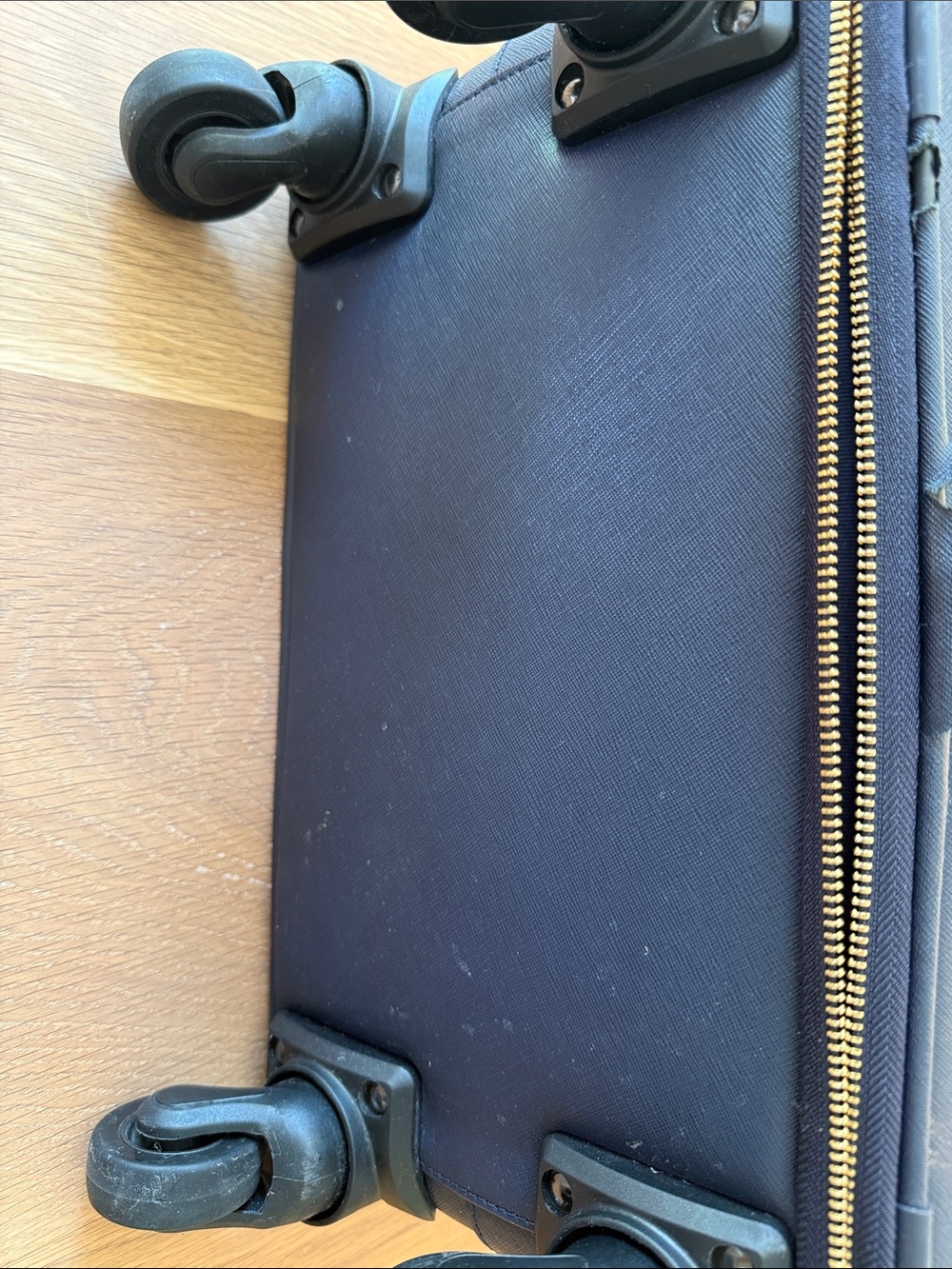 kate spade navy leather wheeled carry-on suitcase with gold logo - Picture 10 of 16